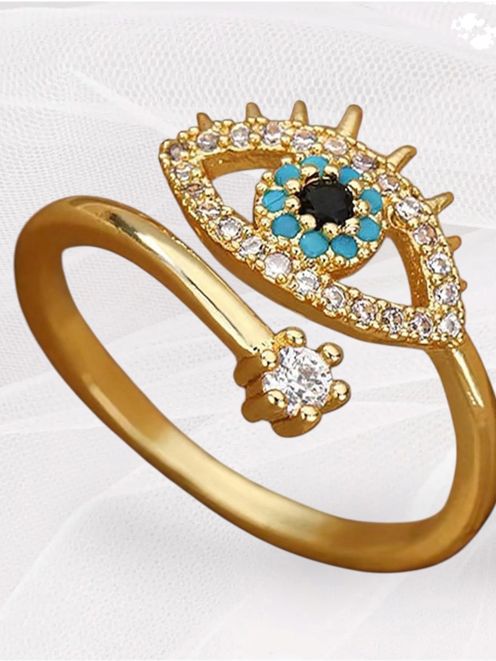 Gold Evil Eye Ring with Turquoise Accents